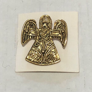 Vintage Pewter Angel Brooch Pin with Heart